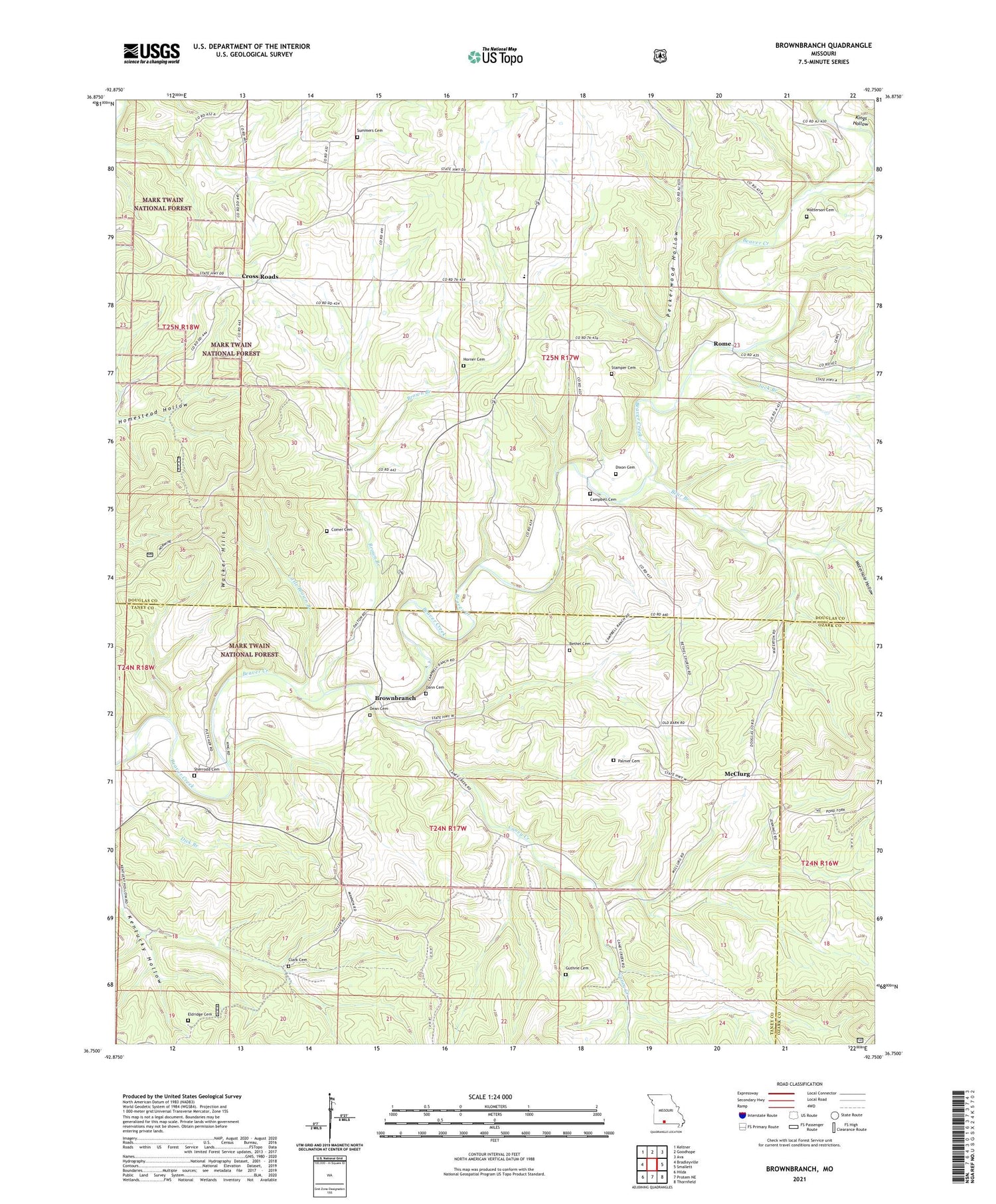 Brownbranch Missouri US Topo Map Image