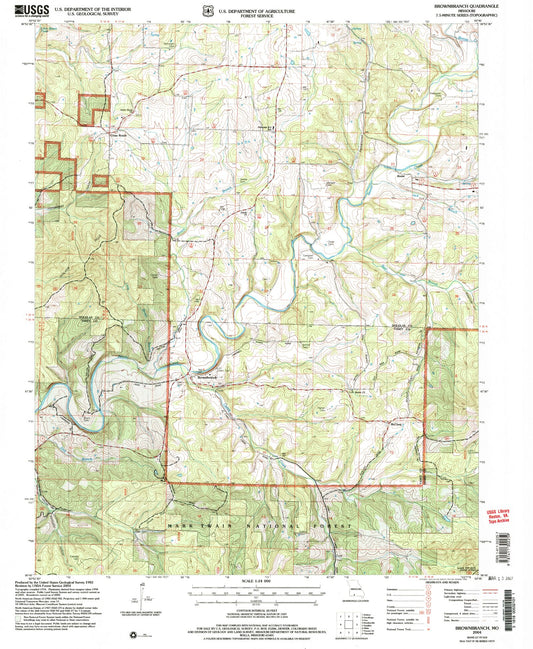 Classic USGS Brownbranch Missouri 7.5'x7.5' Topo Map Image