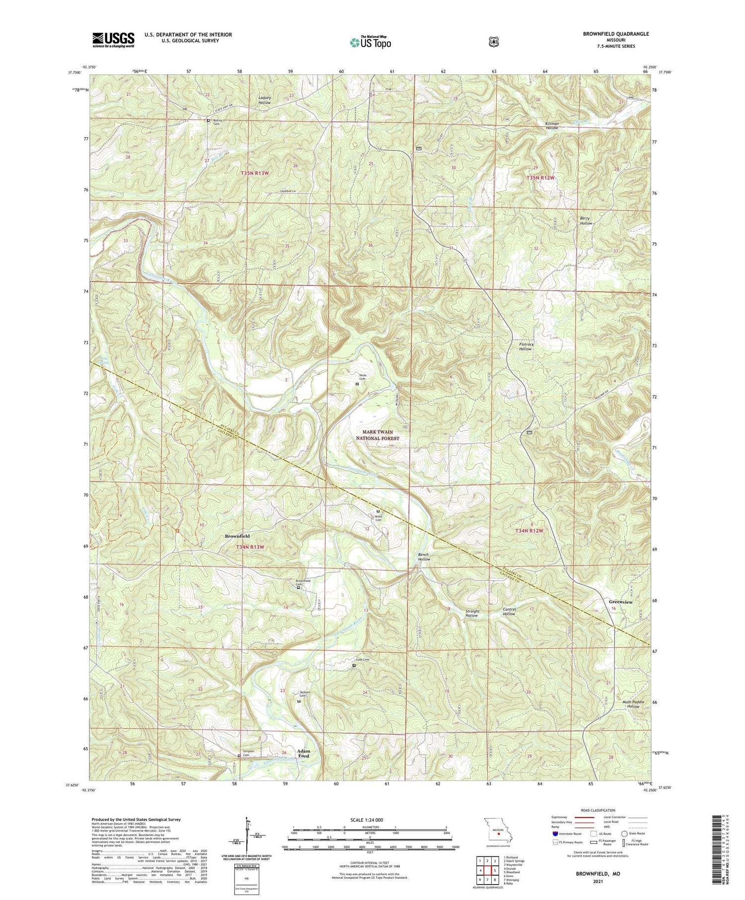 Brownfield Missouri US Topo Map Image