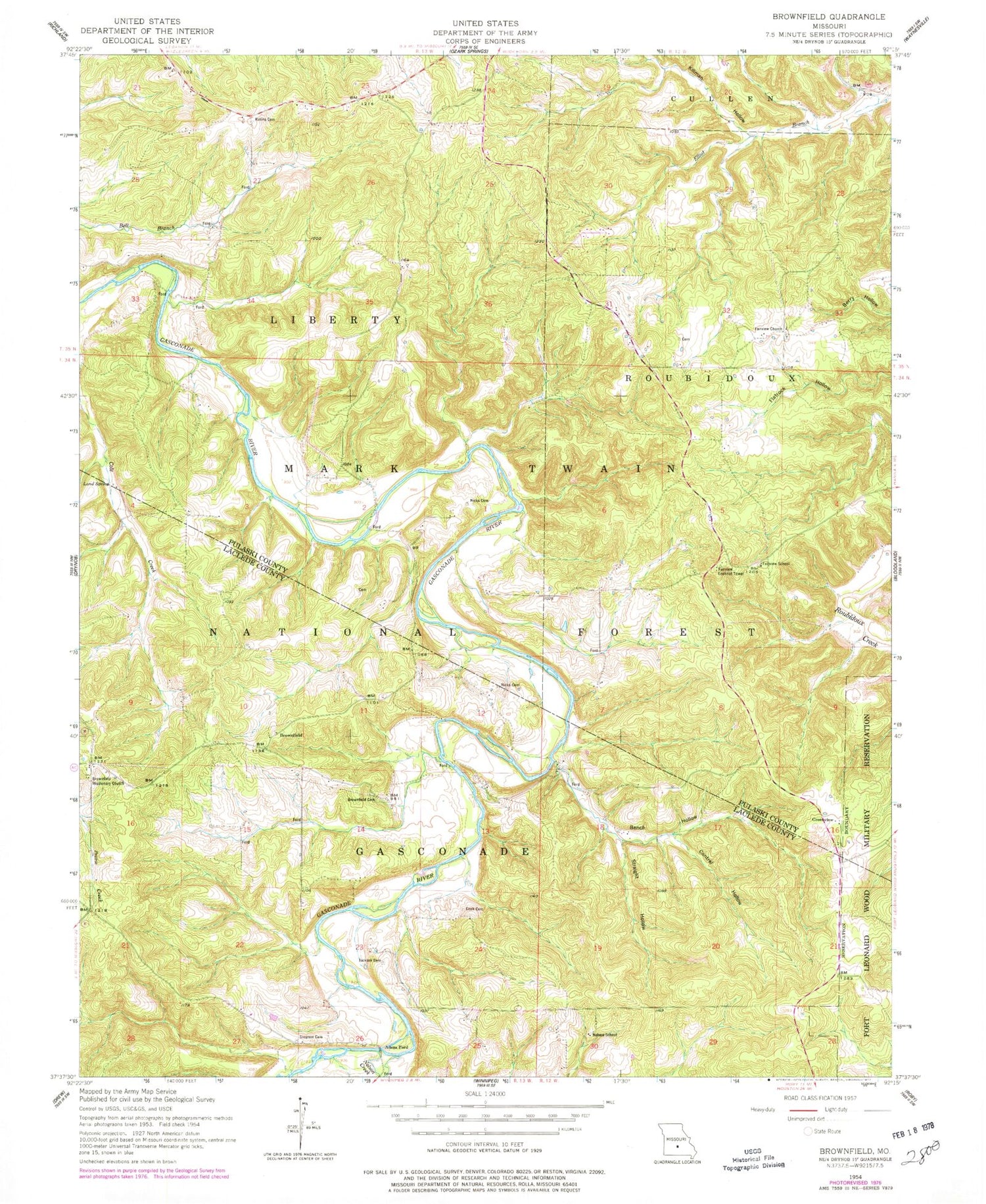 Classic USGS Brownfield Missouri 7.5'x7.5' Topo Map Image