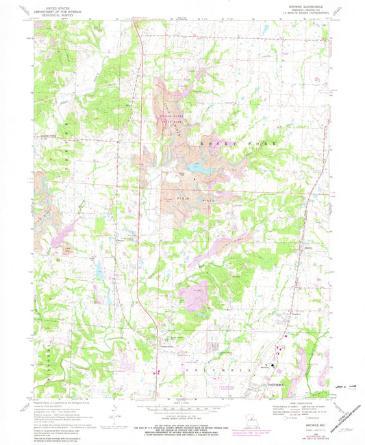 Classic USGS Browns Missouri 7.5'x7.5' Topo Map Image