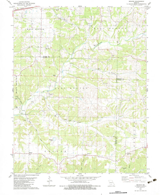 Classic USGS Bruner Missouri 7.5'x7.5' Topo Map Image