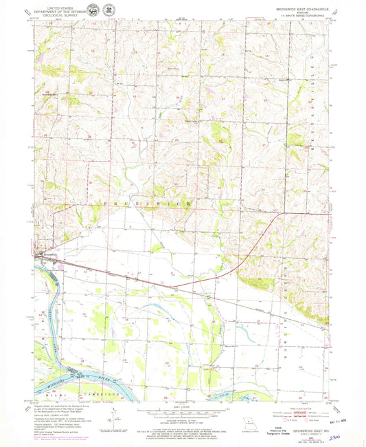 Classic USGS Brunswick East Missouri 7.5'x7.5' Topo Map Image