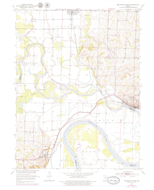 Classic USGS Brunswick West Missouri 7.5'x7.5' Topo Map Image