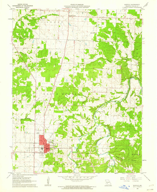 Classic USGS Buffalo Missouri 7.5'x7.5' Topo Map Image