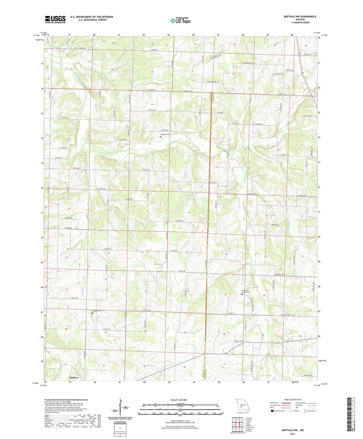 Buffalo NW Missouri US Topo Map Image