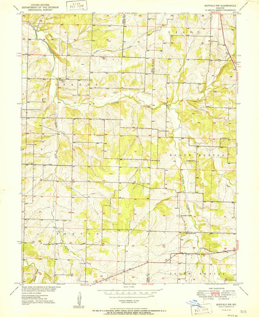 Classic USGS Buffalo NW Missouri 7.5'x7.5' Topo Map Image