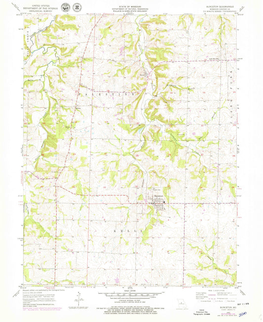Classic USGS Bunceton Missouri 7.5'x7.5' Topo Map Image