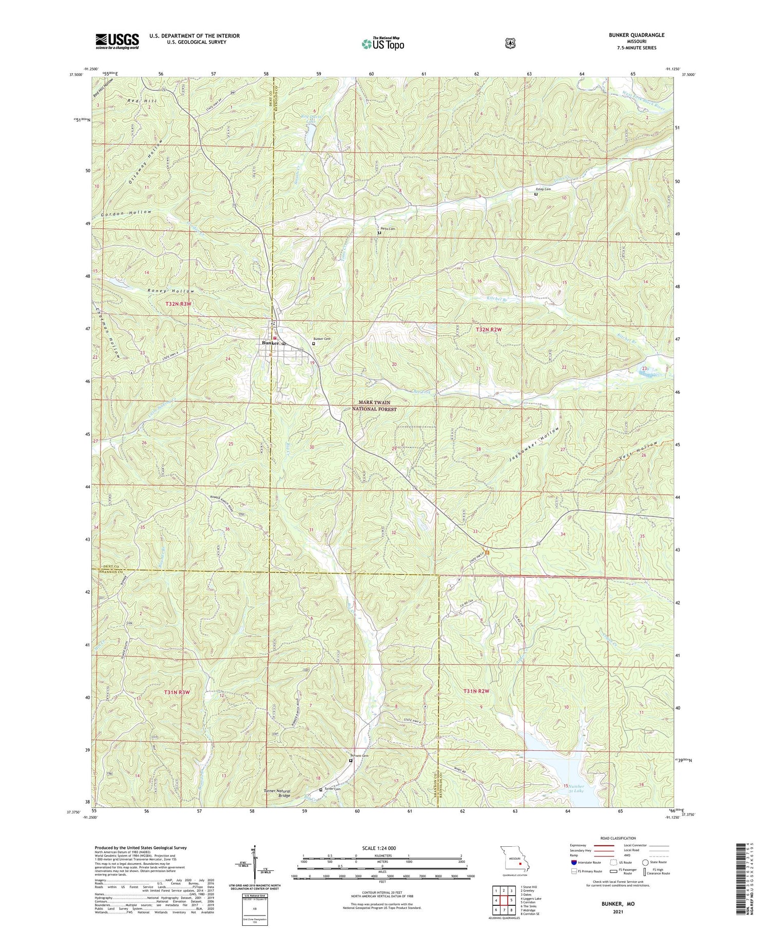 Bunker Missouri US Topo Map Image