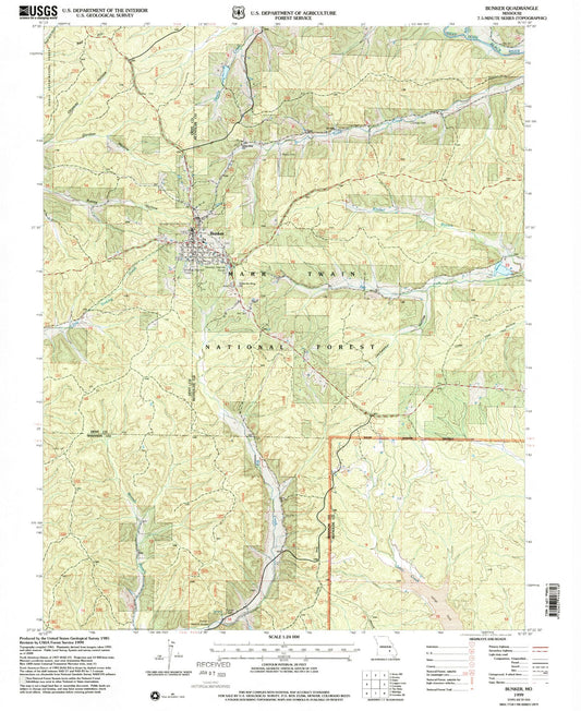 Classic USGS Bunker Missouri 7.5'x7.5' Topo Map Image