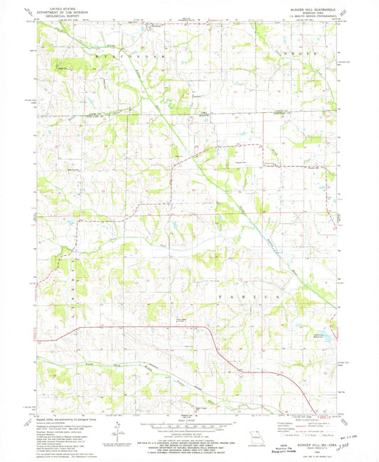 Classic USGS Bunker Hill Missouri 7.5'x7.5' Topo Map Image