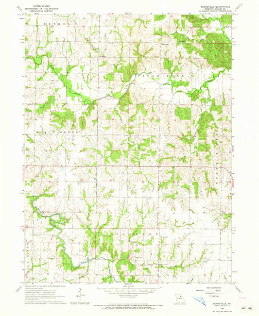 Classic USGS Burksville Missouri 7.5'x7.5' Topo Map Image