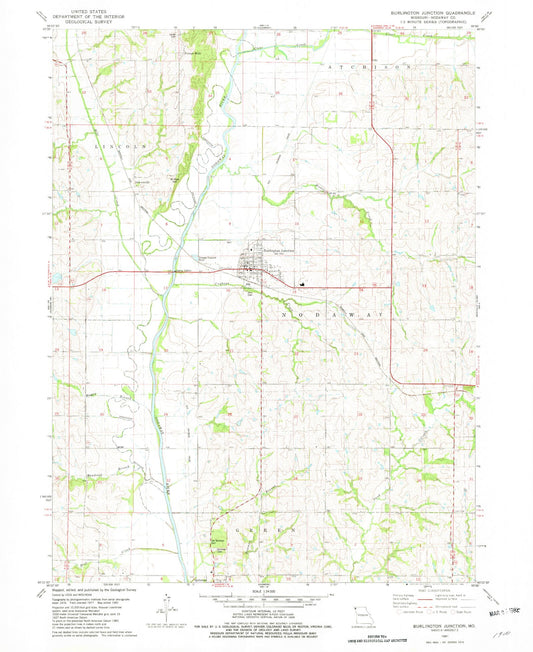 Classic USGS Burlington Junction Missouri 7.5'x7.5' Topo Map Image