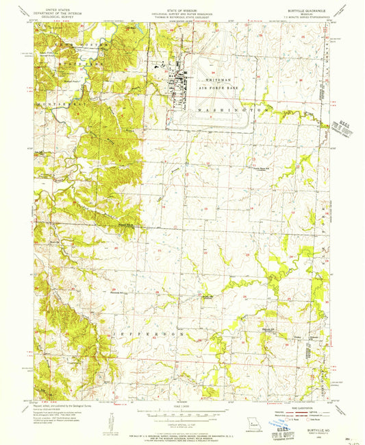 Classic USGS Burtville Missouri 7.5'x7.5' Topo Map Image