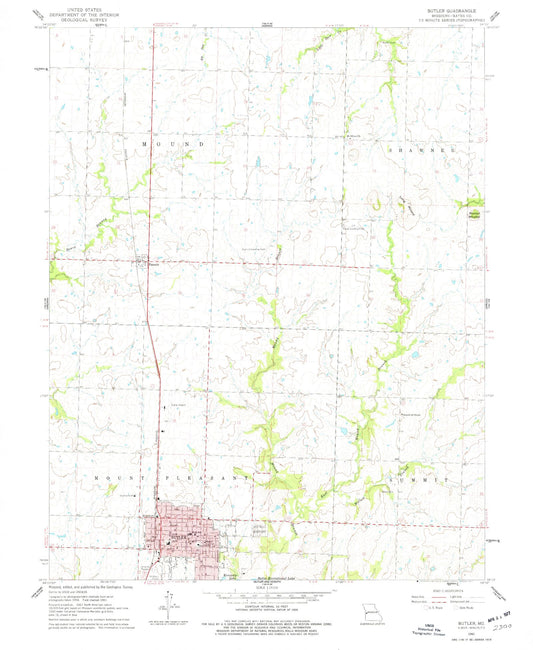 Classic USGS Butler Missouri 7.5'x7.5' Topo Map Image