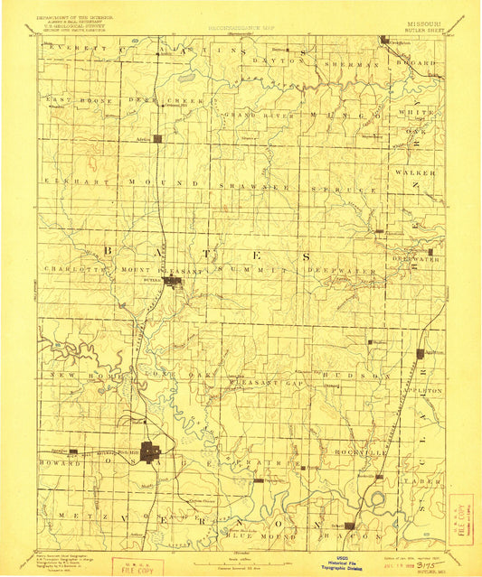 Historic 1894 Butler Missouri 30'x30' Topo Map Image