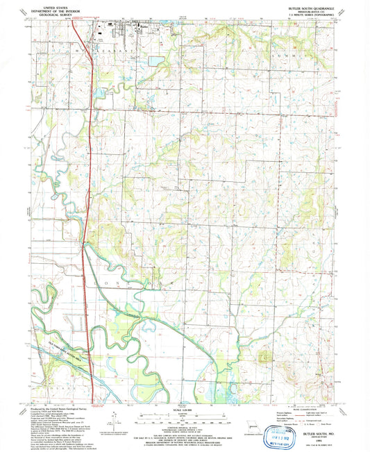 Classic USGS Butler South Missouri 7.5'x7.5' Topo Map Image