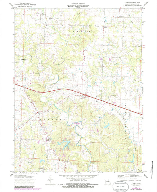 Classic USGS Calwood Missouri 7.5'x7.5' Topo Map Image