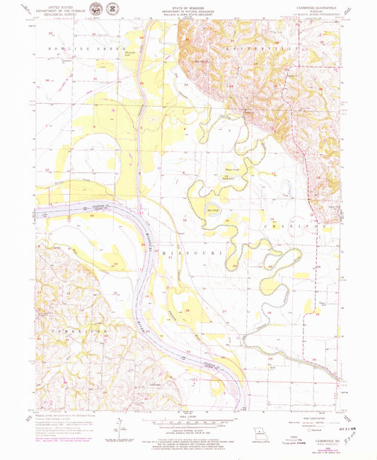 Classic USGS Cambridge Missouri 7.5'x7.5' Topo Map Image