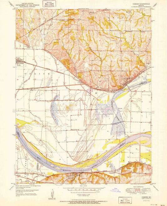 Classic USGS Camden Missouri 7.5'x7.5' Topo Map Image