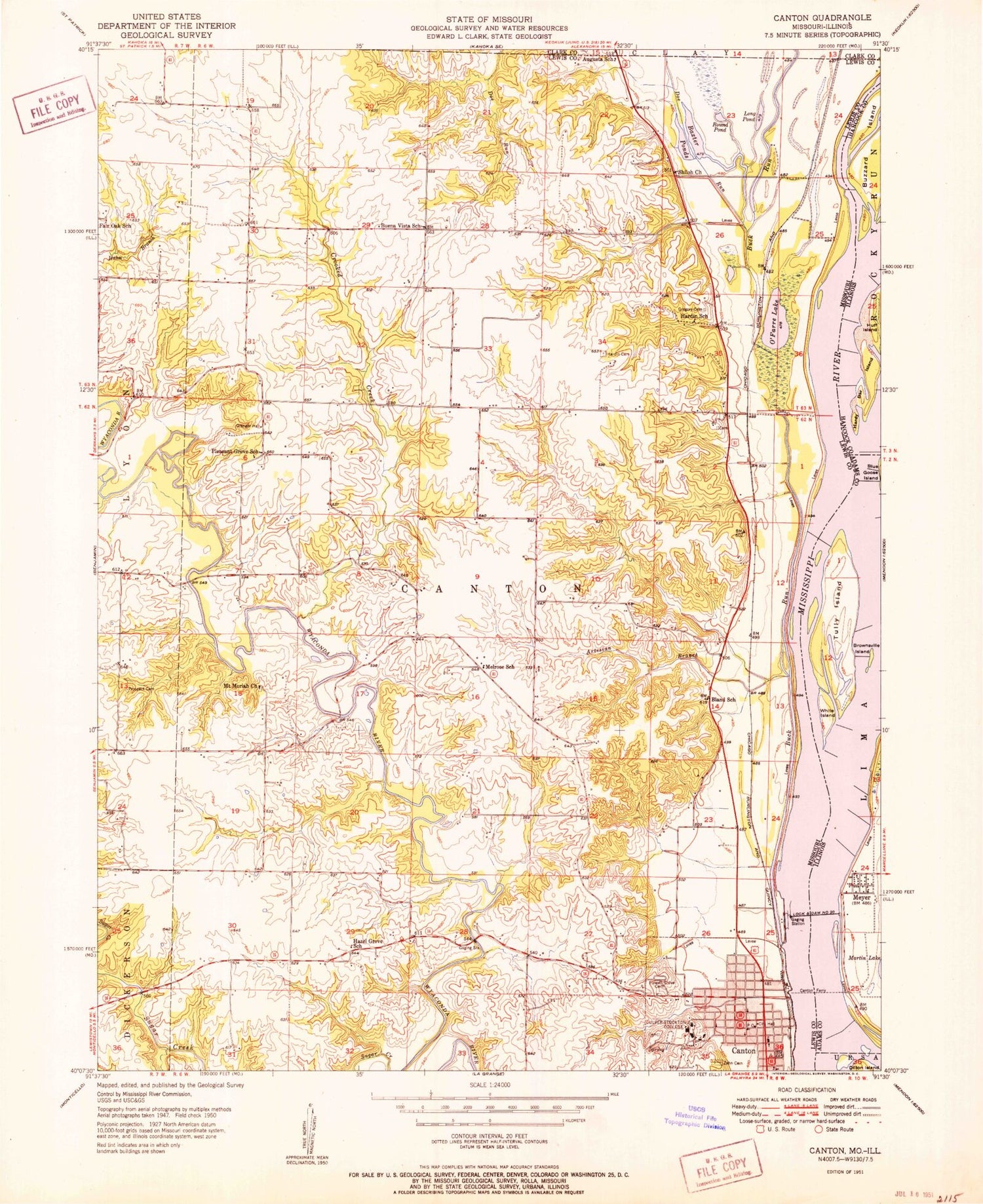 Classic USGS Canton Missouri 7.5'x7.5' Topo Map Image