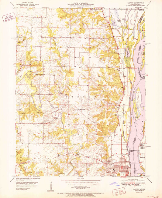 Classic USGS Canton Missouri 7.5'x7.5' Topo Map Image