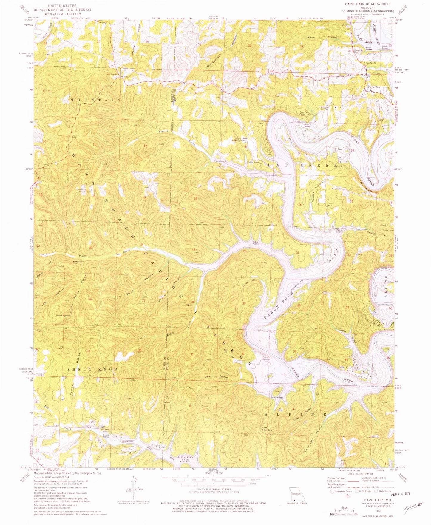 Classic USGS Cape Fair Missouri 7.5'x7.5' Topo Map Image