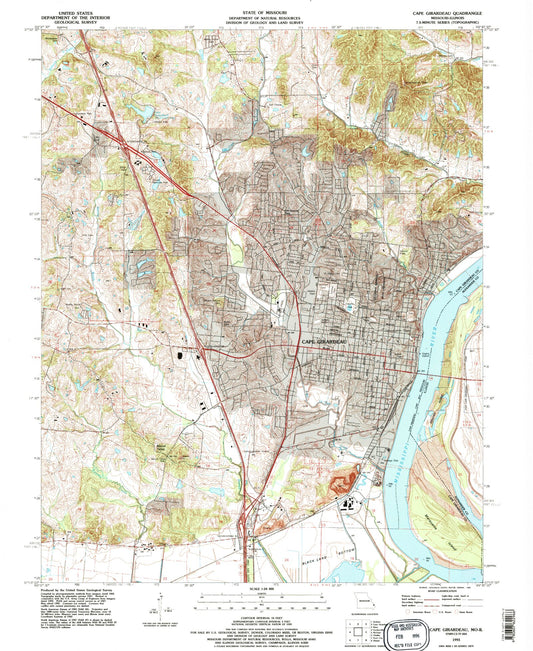 Classic USGS Cape Girardeau Missouri 7.5'x7.5' Topo Map Image