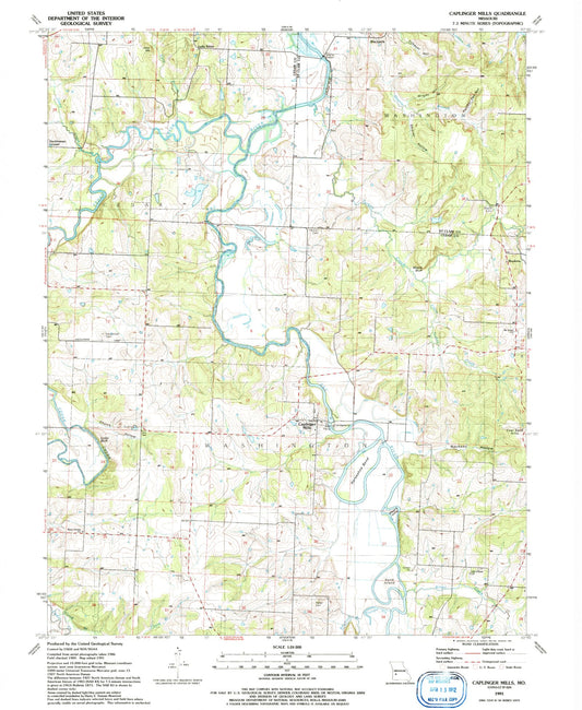Classic USGS Caplinger Mills Missouri 7.5'x7.5' Topo Map Image