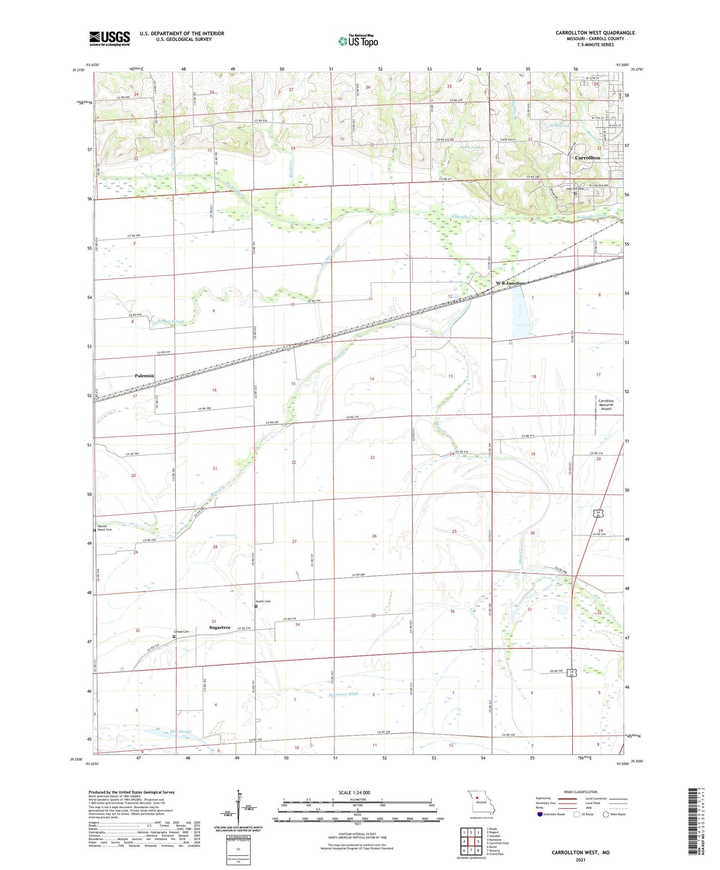 Carrollton West Missouri US Topo Map Image