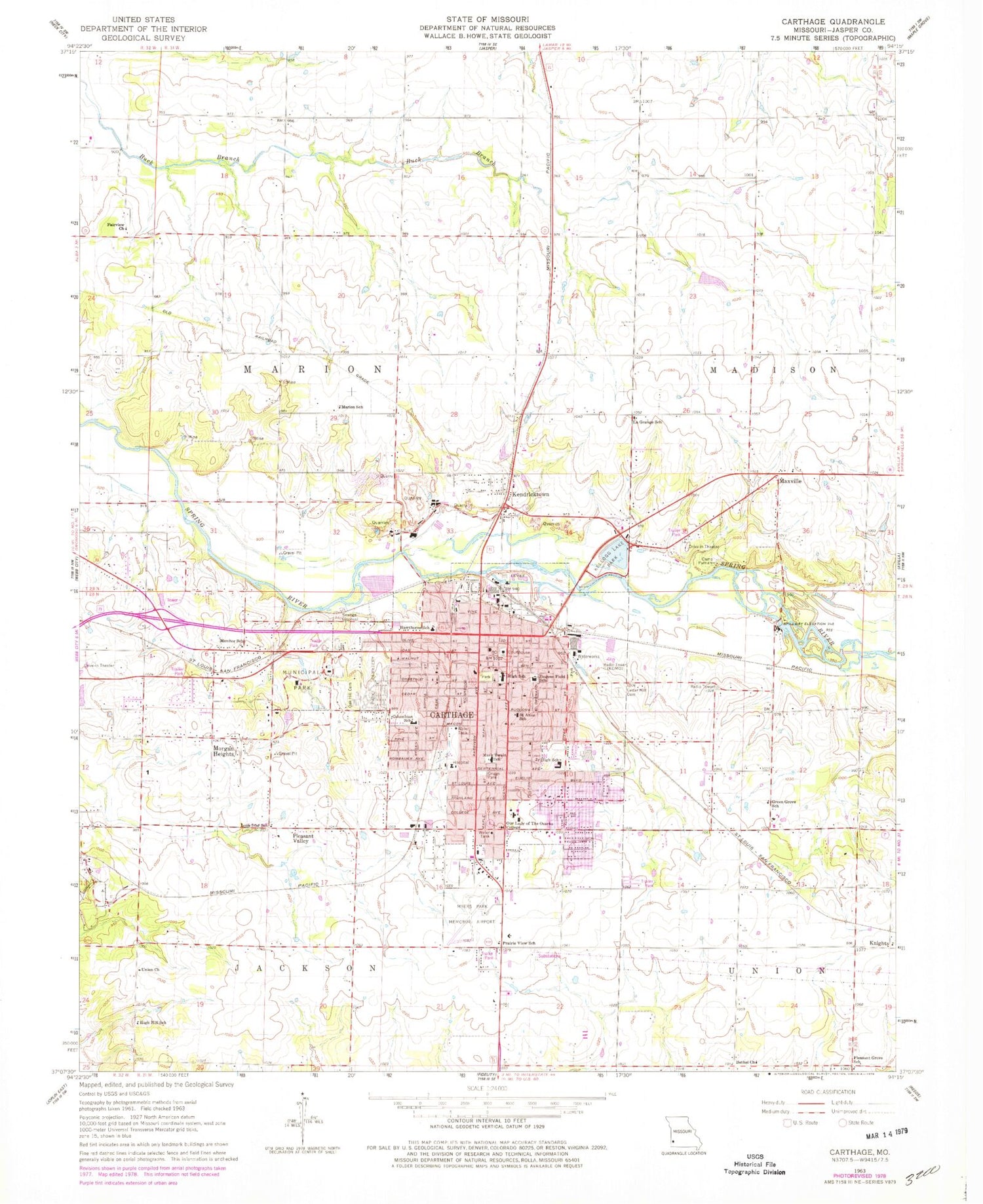 Classic USGS Carthage Missouri 7.5'x7.5' Topo Map Image