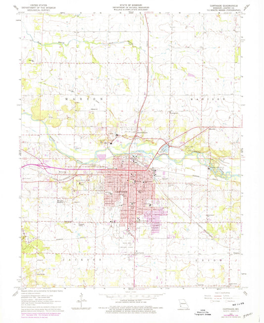 Classic USGS Carthage Missouri 7.5'x7.5' Topo Map Image