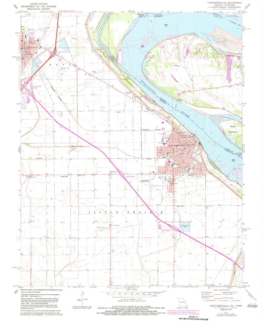 Classic USGS Caruthersville Missouri 7.5'x7.5' Topo Map Image