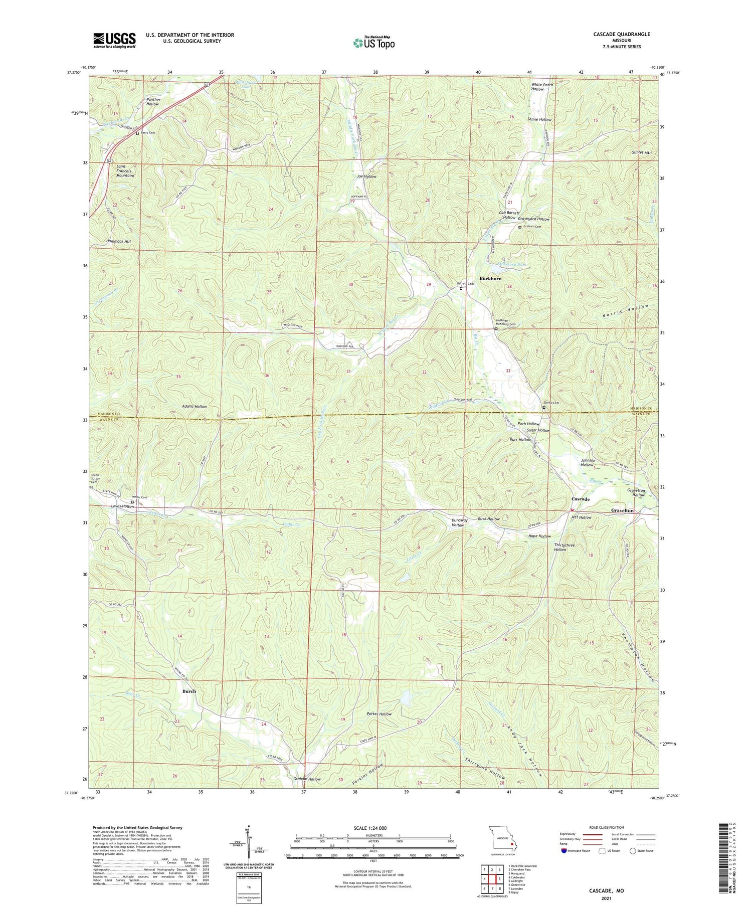 Cascade Missouri US Topo Map Image