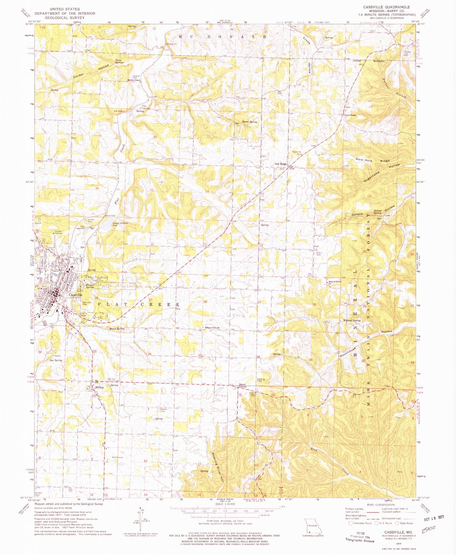 Classic USGS Cassville Missouri 7.5'x7.5' Topo Map Image
