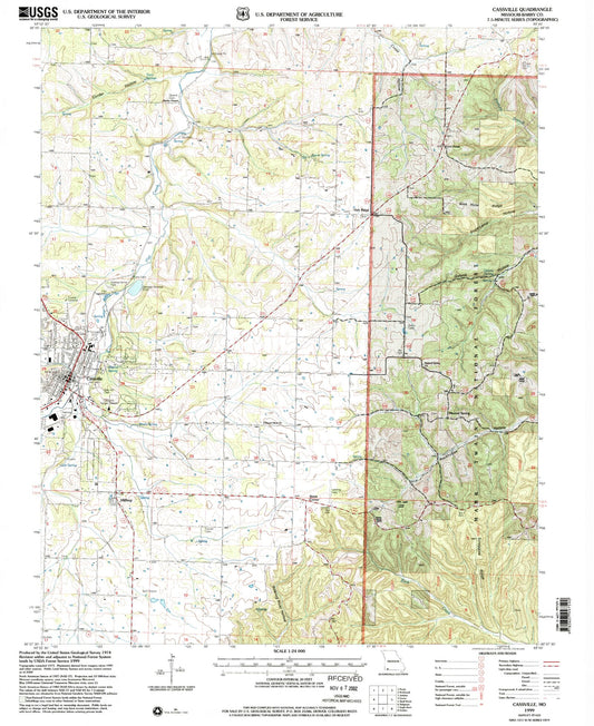 Classic USGS Cassville Missouri 7.5'x7.5' Topo Map Image