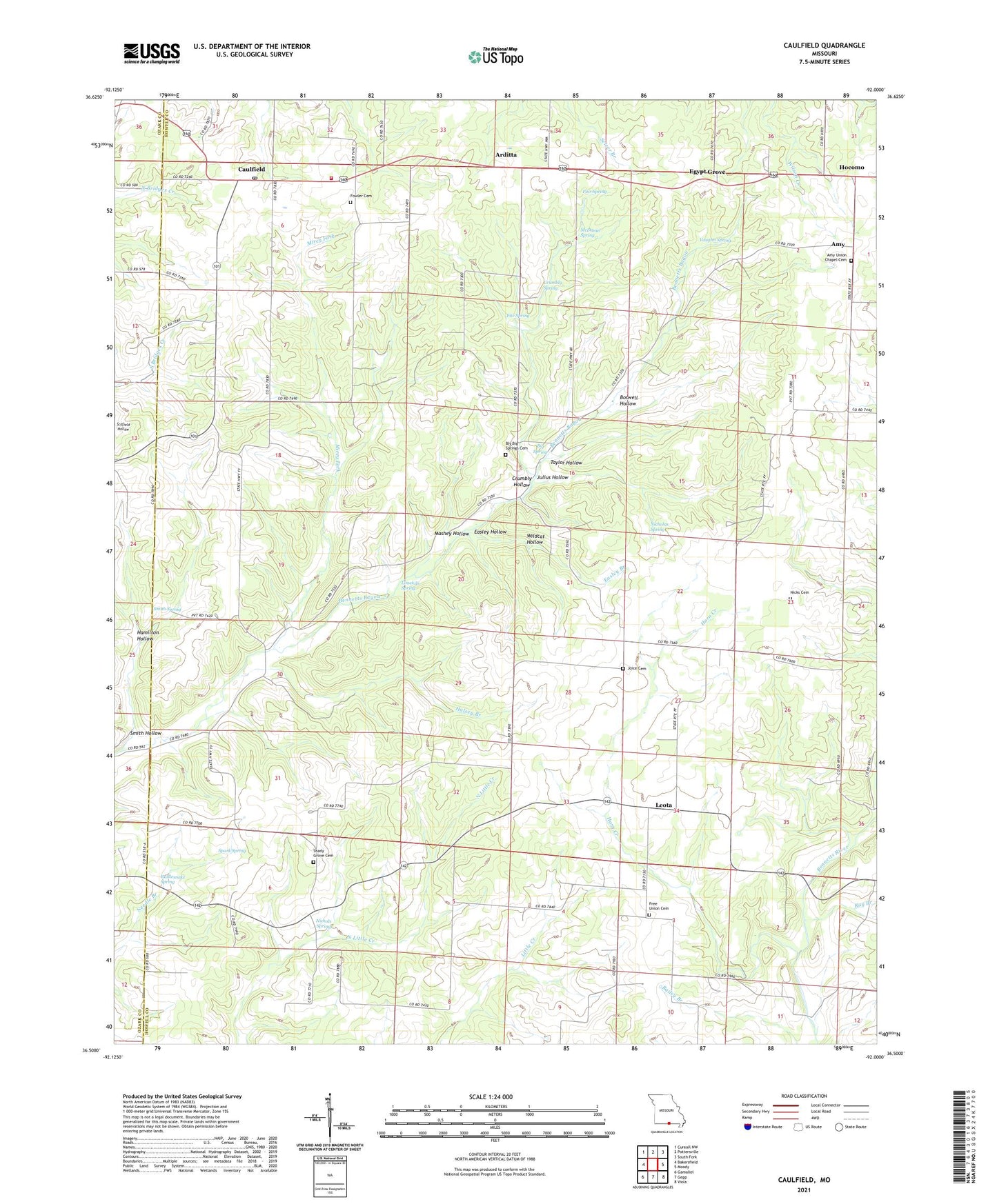 Caulfield Missouri US Topo Map Image