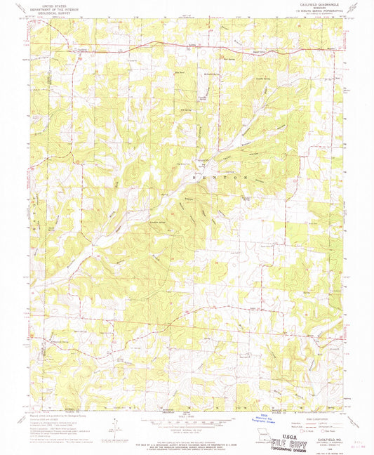 Classic USGS Caulfield Missouri 7.5'x7.5' Topo Map Image