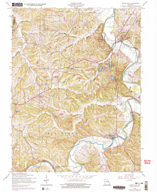 Classic USGS Cedar Hill Missouri 7.5'x7.5' Topo Map Image