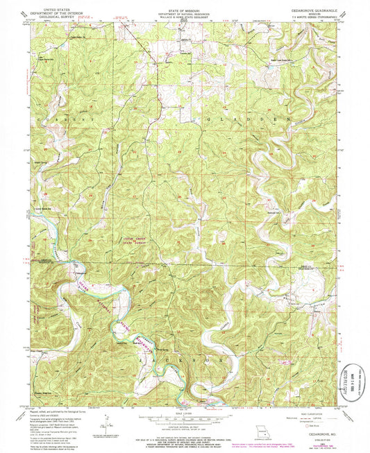 Classic USGS Cedargrove Missouri 7.5'x7.5' Topo Map Image