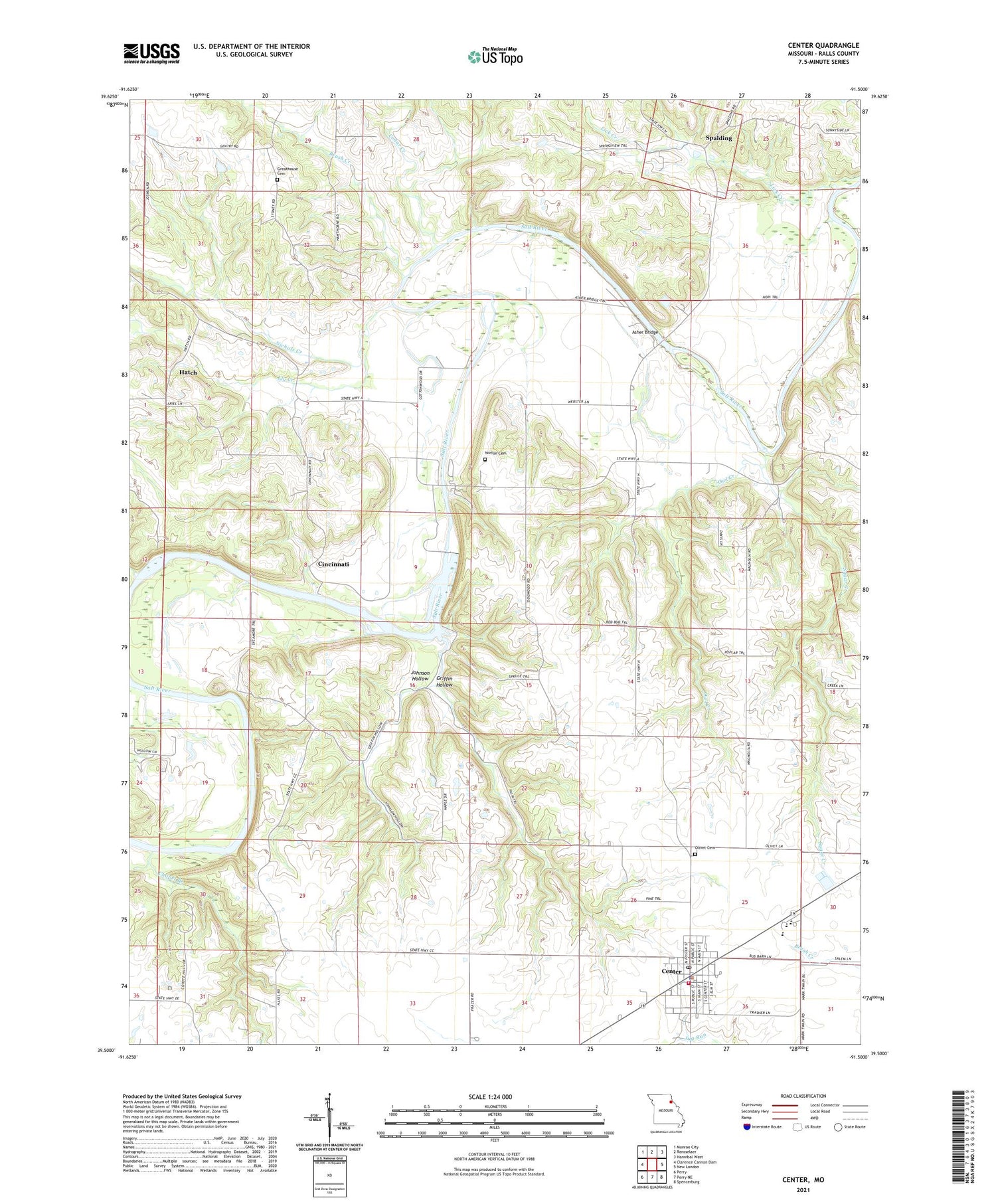 Center Missouri US Topo Map Image