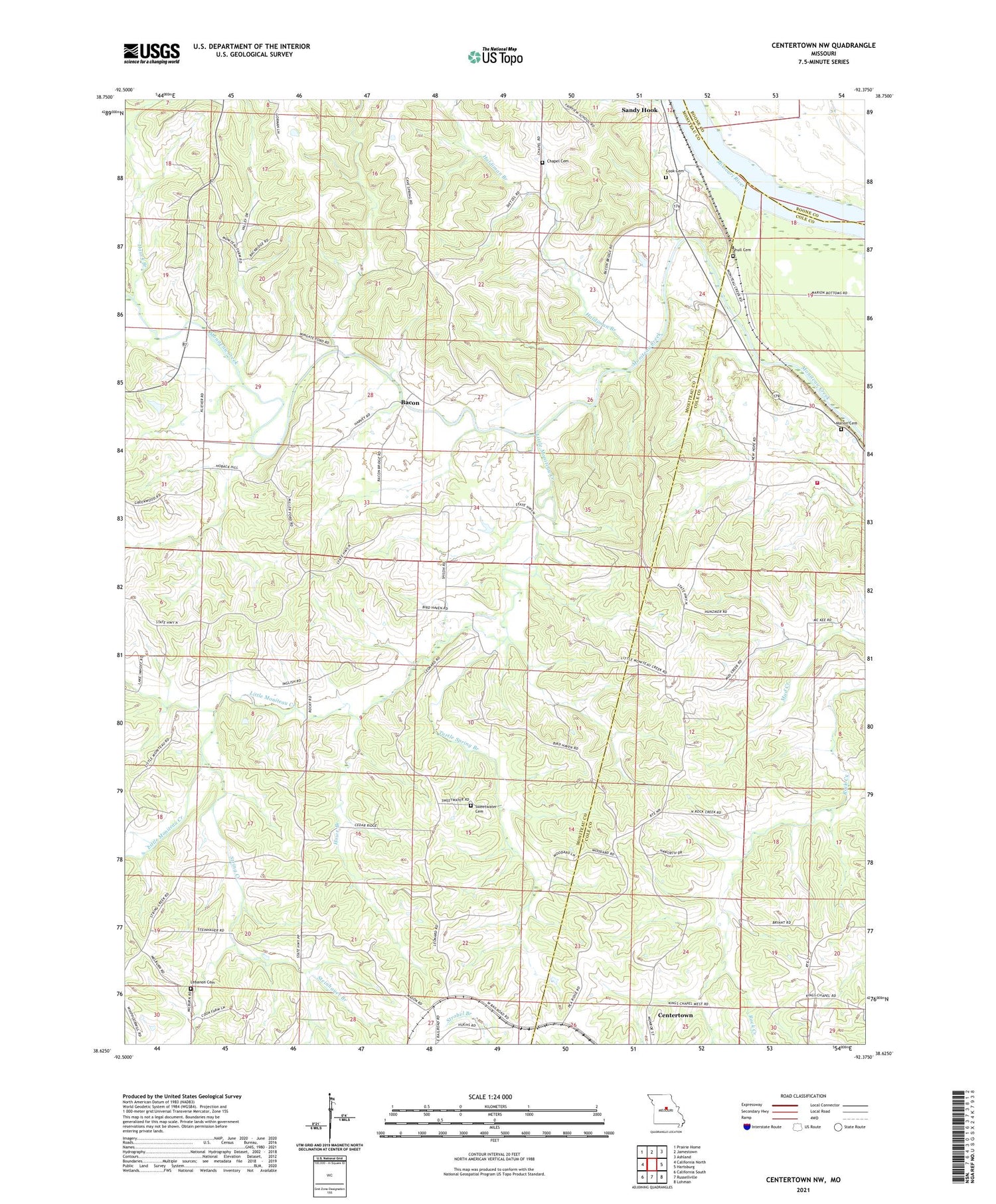 Centertown NW Missouri US Topo Map Image