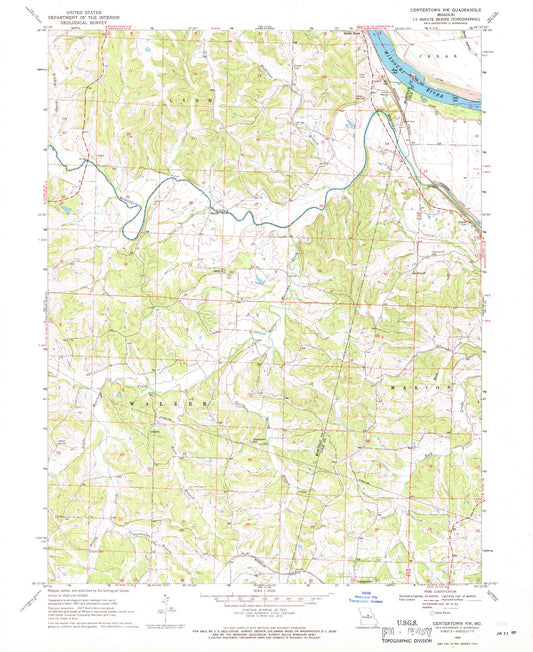 Classic USGS Centertown NW Missouri 7.5'x7.5' Topo Map Image