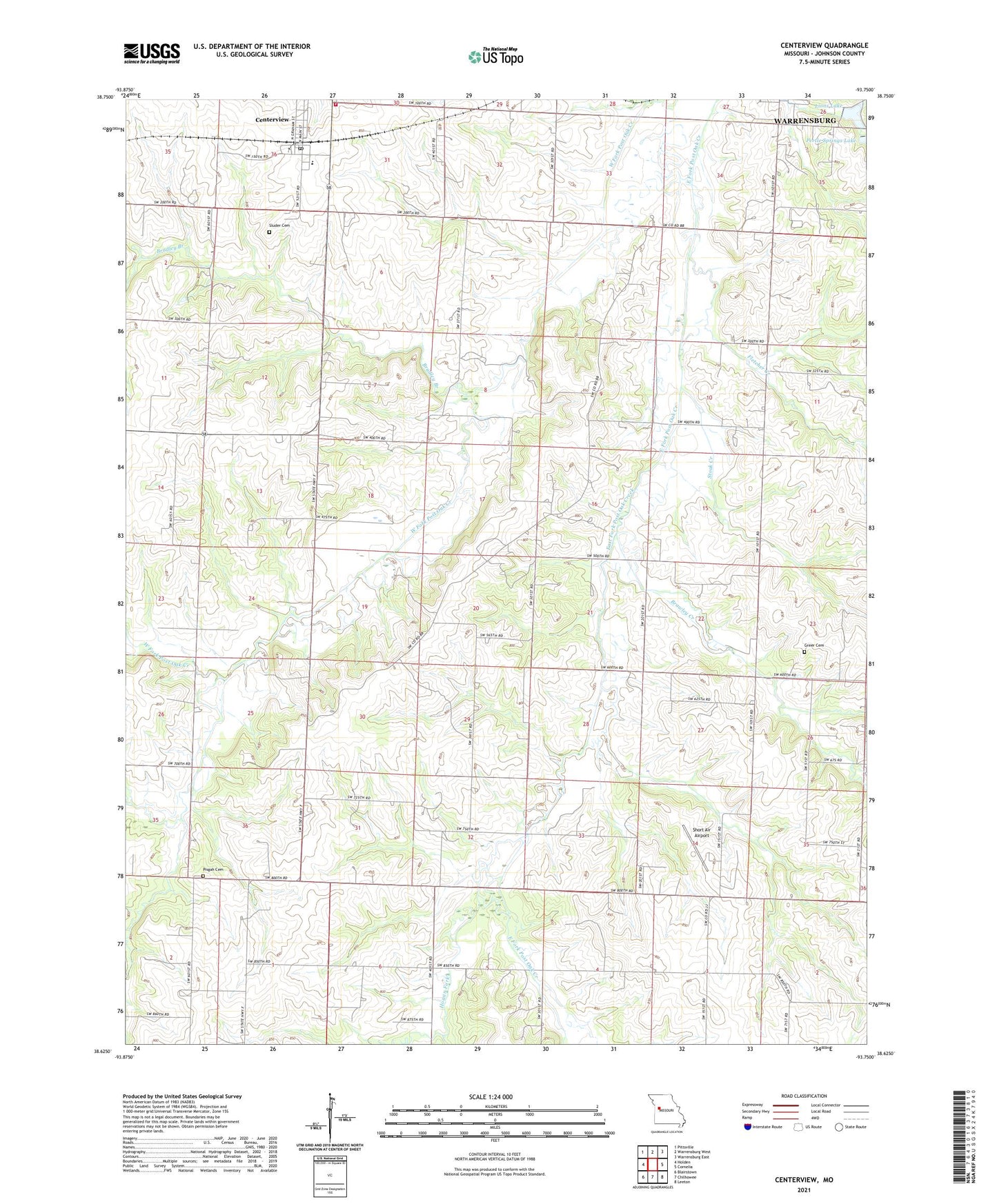 Centerview Missouri US Topo Map Image