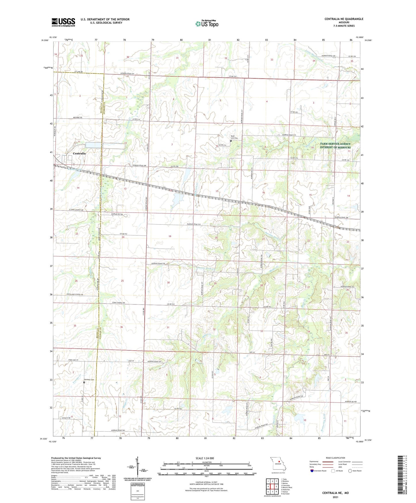 Centralia NE Missouri US Topo Map Image