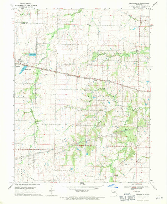 Classic USGS Centralia NE Missouri 7.5'x7.5' Topo Map Image