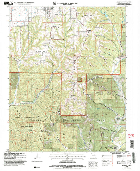 Classic USGS Chadwick Missouri 7.5'x7.5' Topo Map Image