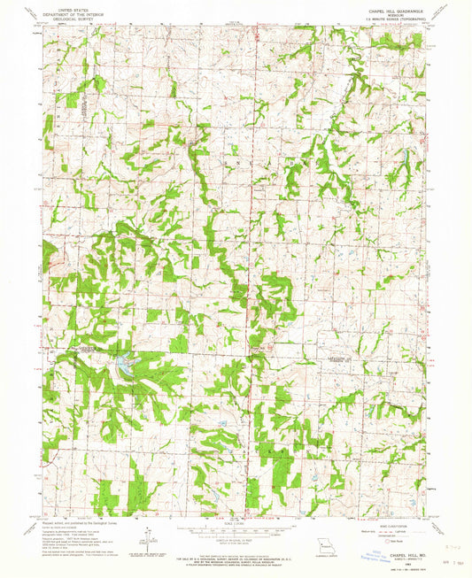Classic USGS Chapel Hill Missouri 7.5'x7.5' Topo Map Image