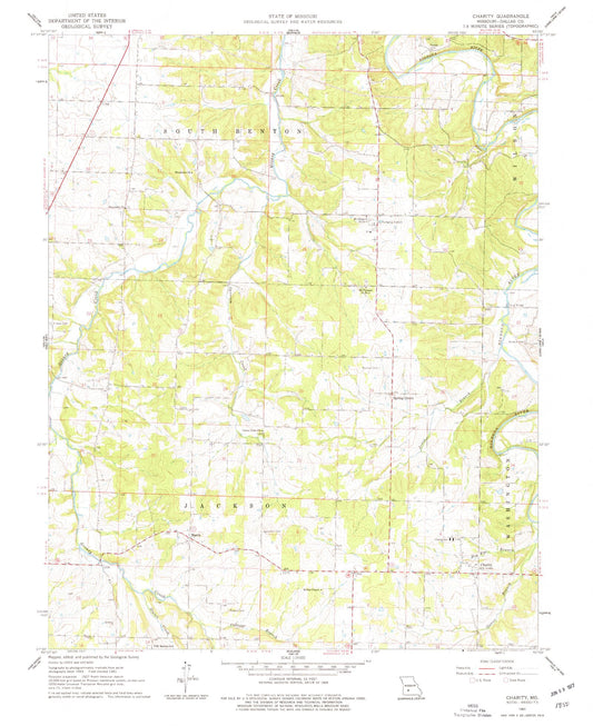 Classic USGS Charity Missouri 7.5'x7.5' Topo Map Image