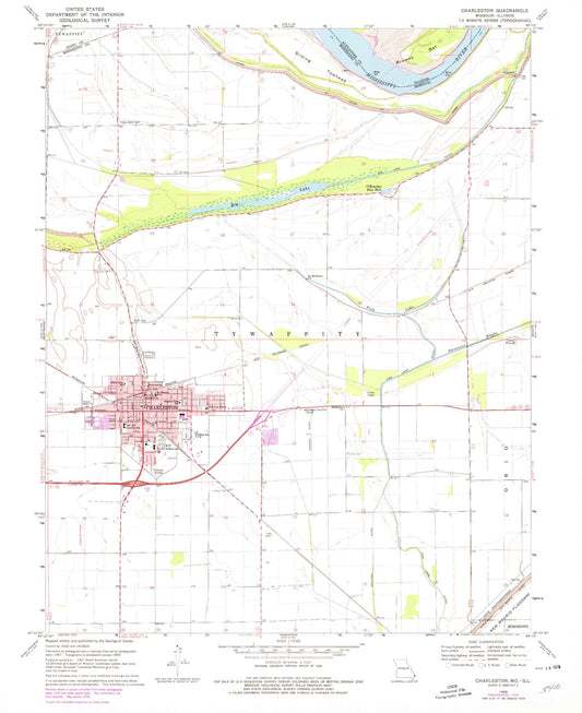 Classic USGS Charleston Missouri 7.5'x7.5' Topo Map Image